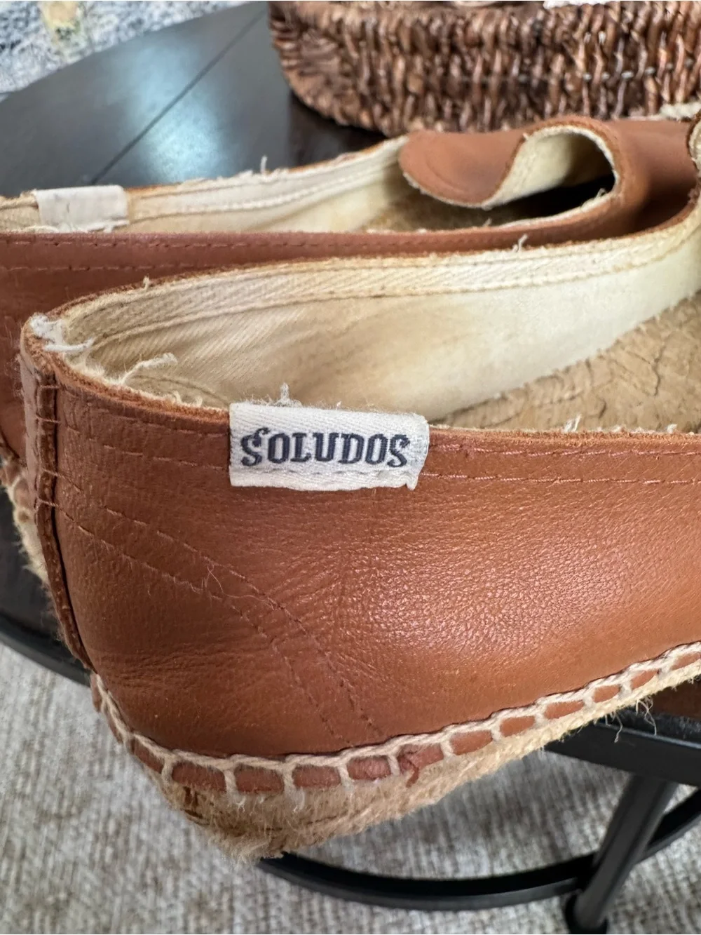 Soludos Tan Leather Espadrille Slip-Ons
